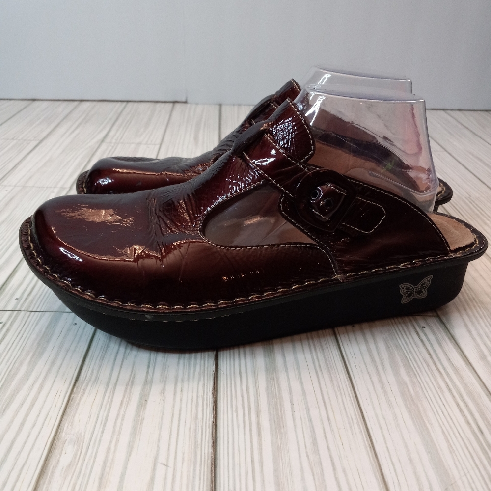 Alegria Patent Leather Burgundy Mary Jane Shoes